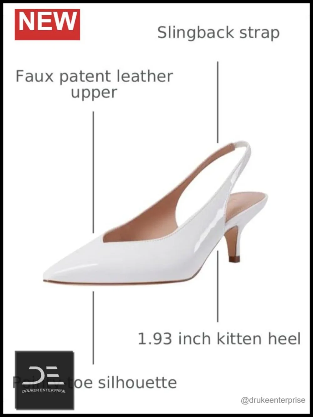 Marc Fisher Labela Slingback Pumps Kitten Heel Pointed Toe Faux Patent Leather